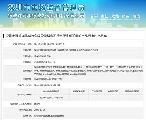 深圳市捷敏净化科技产品标准不符与违规经营演出经纪业务案剖析